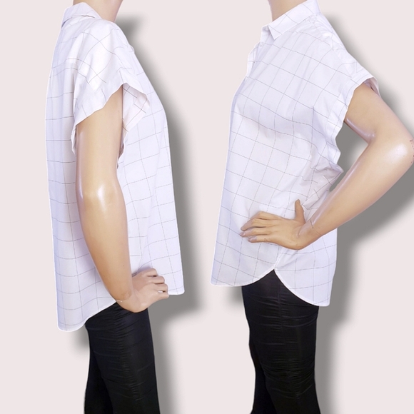 Soho Threads White Windowpane Checkered Boxy Oversized Blouse - Picture 4 of 9